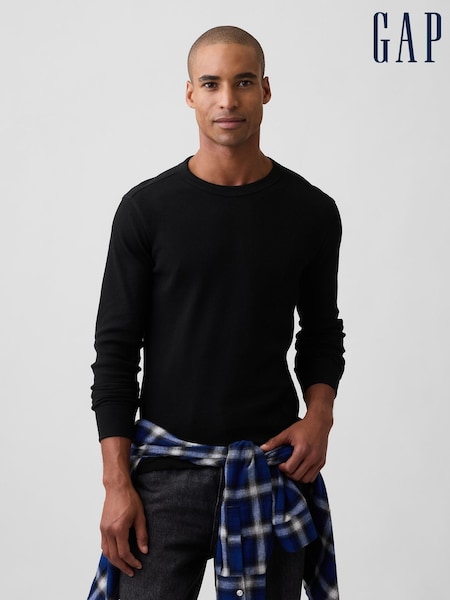 Black - Regular Gap Waffle Knit Long Sleeve T-shirt