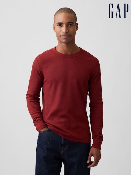 Dark Red - Regular Gap Waffle Knit Long Sleeve T-shirt