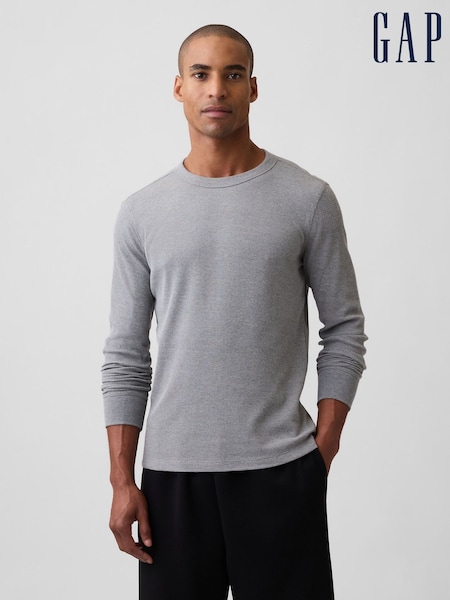 Grey - Regular Gap Waffle Knit Long Sleeve T-shirt