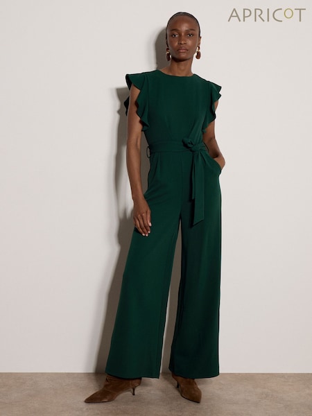 Green - Apricot Ruffle Sleeve Jersey Jumpsuit