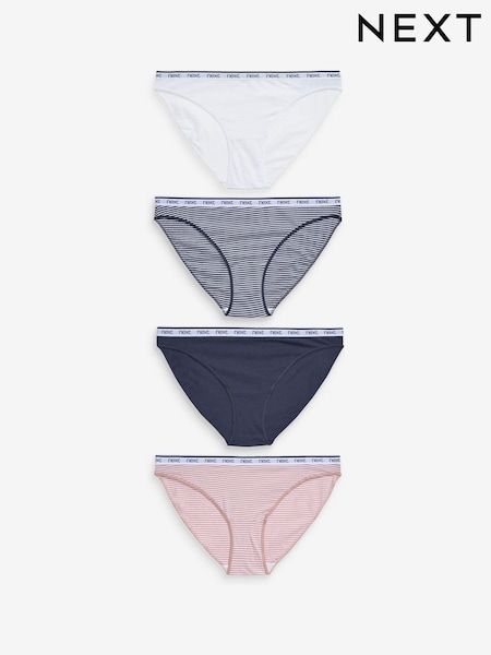 Pink/Blue Stripe High Leg Logo Knickers 4 Pack (977170) | £17