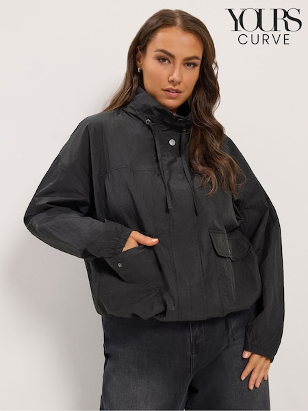 Black - Yours Curve Lightweight Funnel Neck Jacket
