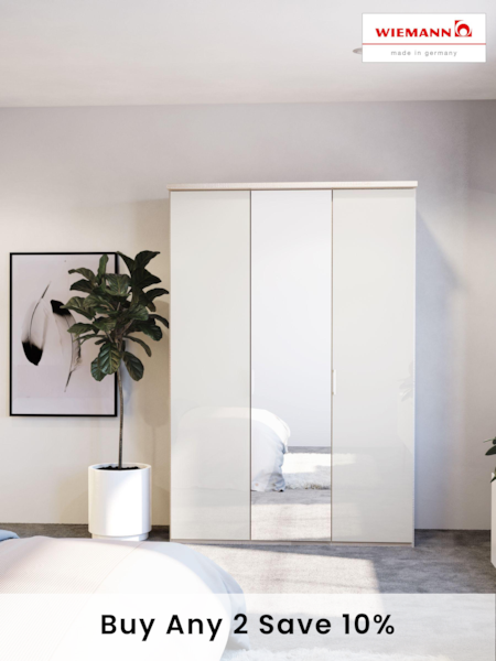 Wiemann Peyton Rustic Oak / White Glass and Mirror Semi Fitted Triple Wardrobe (978509) | £765