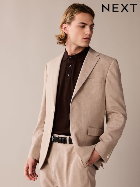 Stone Linen Blend Tailored Fit Suit Jacket (978594) | £43