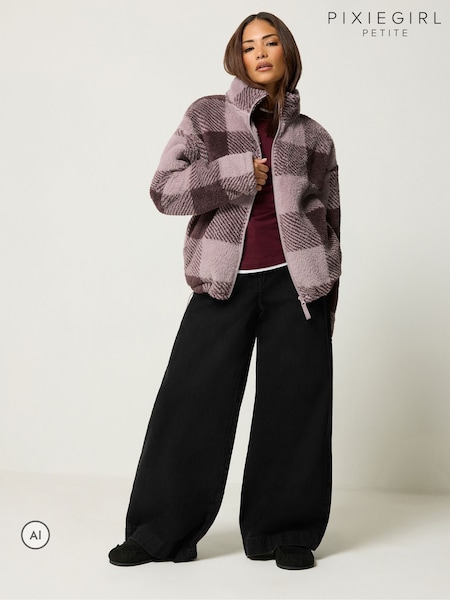 Purple - Pixiegirl Petite Check Zip Through Fleece