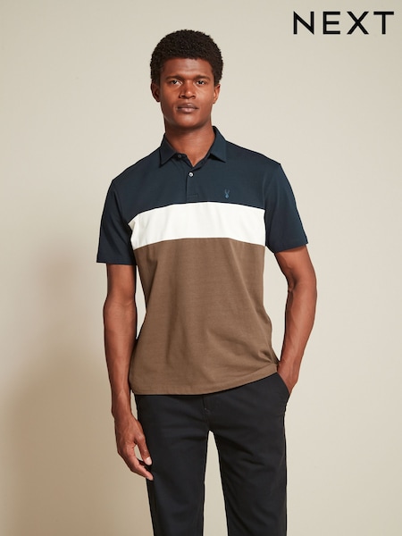 Navy & Tan/Burgundy & Navy/White Regular Fit Short Sleeve Jersey Polo Shirts 3 Pack (979725) | £44