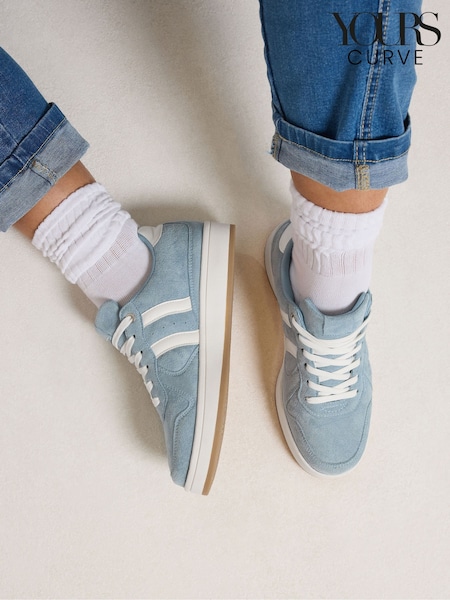 Blue - Yours Curve Padded Lace Up Trainers In Wide E Fit