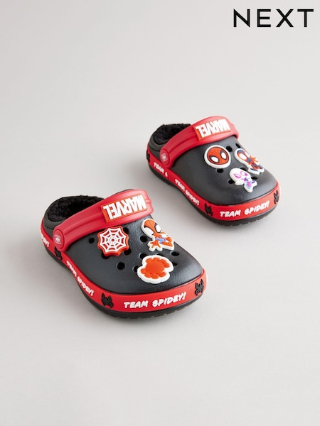 Black Spidey Lined Clog Slippers (980050) | £16 - £19