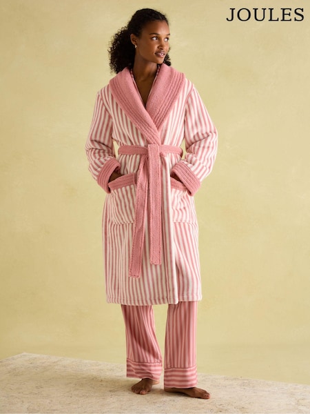 Joules Matilda Pink & White Fleece Lined Dressing Gown (980467) | £69
