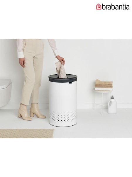 Brabantia White Laundry Bin 60L With Plastic Lid (980612) | £85