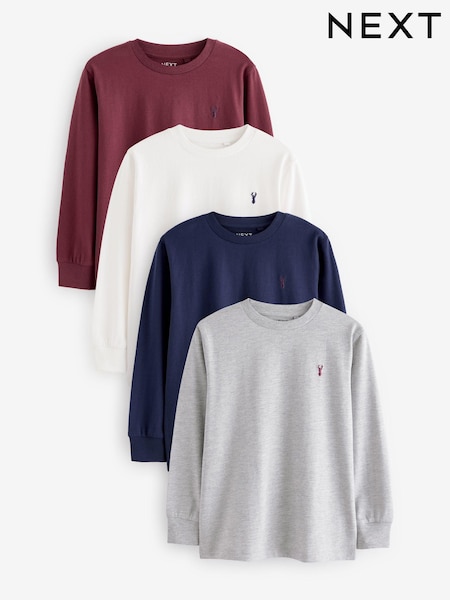 Berry Red/Grey/White/Blue Long Sleeve Cosy T-Shirts 4 Pack (3-16yrs) (980812) | £20 - £26