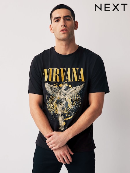 Black Nirvana Regular Fit Band Graphic Print T-Shirt (981009) | £11