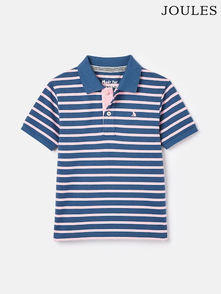 Joules Boys' Filbert Pink Striped Pique Cotton Polo Shirt (982436) | £16 - £18