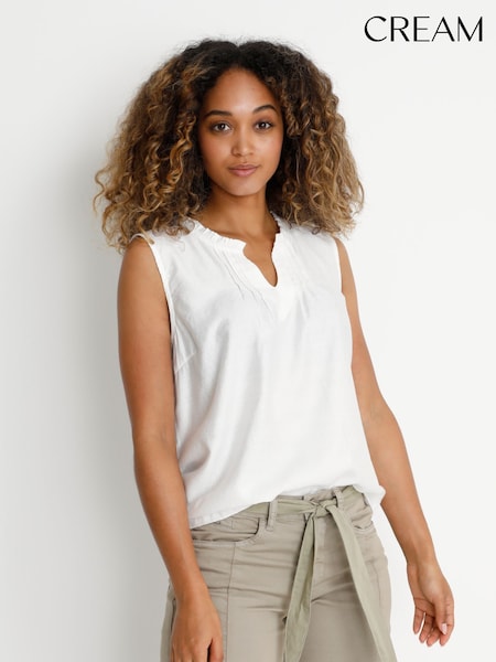 Cream Liselin Sleeveless V-Notch Neck White Blouse (983127) | £40