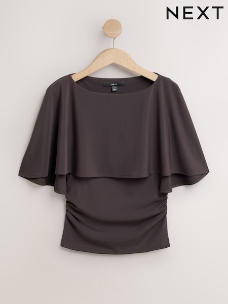 Chocolate Brown - Short Sleeve Cape Top