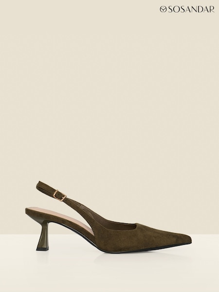 Green - Sosandar Faux Suede Kitten Heel Slingback Court Shoes
