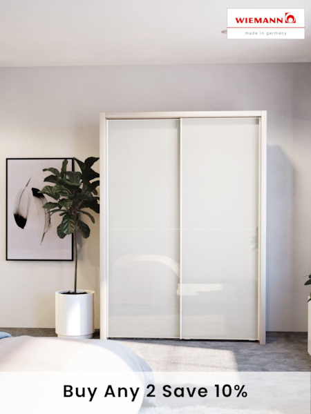 Wiemann Rustic Oak / White Peyton Glass Sliding 1.6m Sliding Semi Fitted Wardrobe (983714) | £1,075