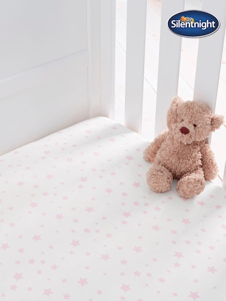 Silentnight 2 Pack Pink Stars Safe Nights Cot Bed 100% Cotton Fitted Sheets (983984) | £17