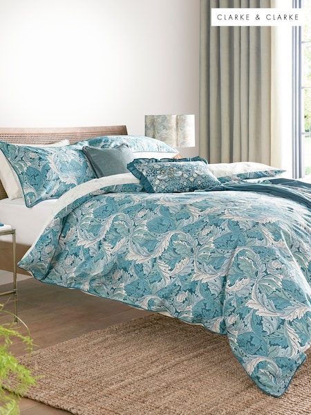 Clarke & Clarke Teal William Morris Acanthus 200 Thread Count Duvet Cover and Pillowcase Set (984130) | £40 - £75