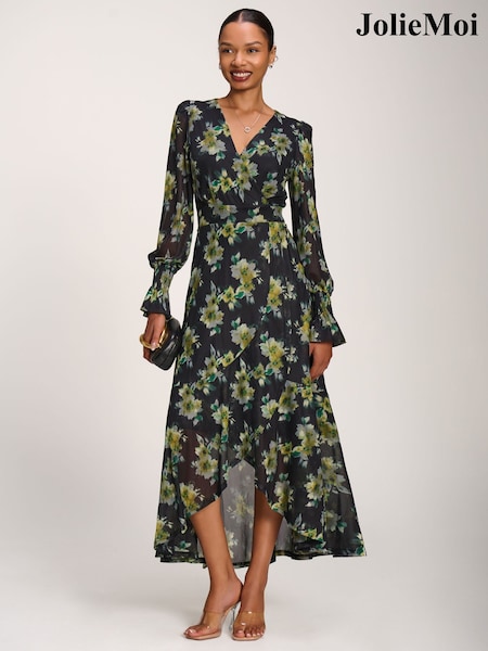 Yellow - Jolie Moi Printed Frill Mesh Maxi Dress