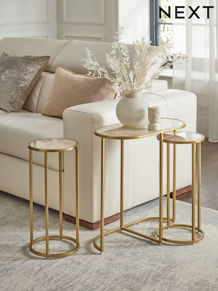 Set of 3 Gold Travertine Effect Nest of Tables (984664) | £140