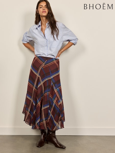 Brown - Maxi Checks Skirt