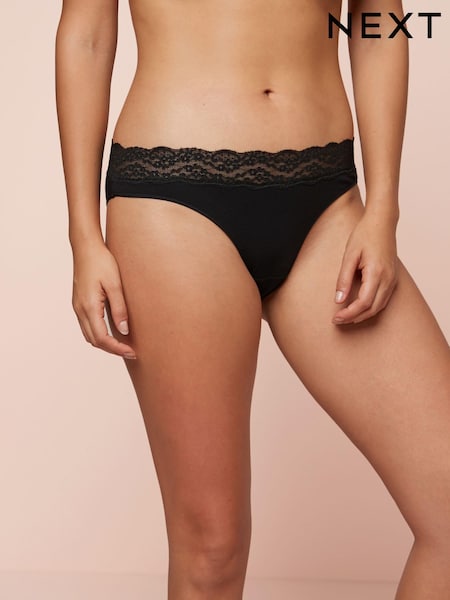 Black High Leg Cotton and Lace Knickers 4 Pack (984972) | £16