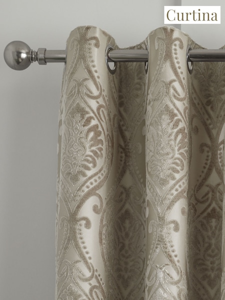 Curtina Natural 100% Cotton Chateau Textured Chenille Damask Lined Eyelet Curtains (985878) | £65 - £110