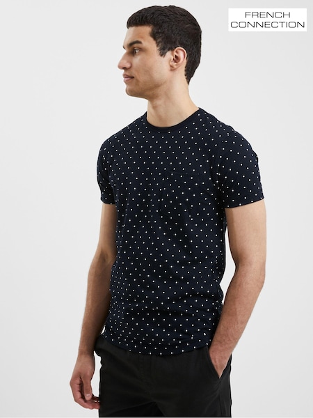 French Connection Navy Blue 100% Cotton Spot T-Shirt (986034) | £20