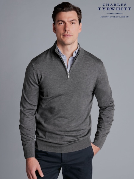 Charles Tyrwhitt Grey Pure Merino Quarter Zip Jumper (986570) | £80