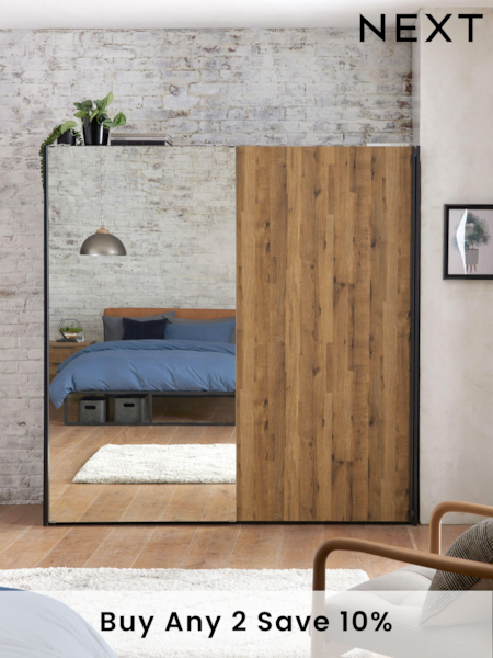 Dark Bronx Oak 2m Sliding Effect Semi Fitted Mirrored Wardrobe (987796) | £999