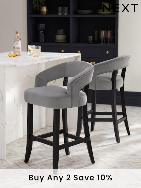 Soft Velvet Mid Grey Remi Bar Stool (988745) | £175