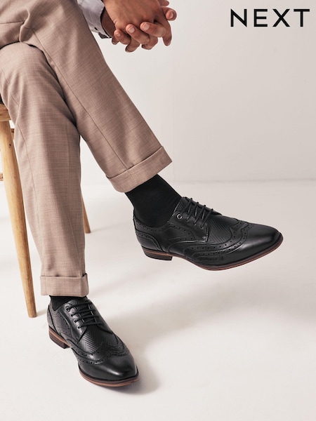 Black Texture Detail Double Wing Brogue Shoes (989971) | £38
