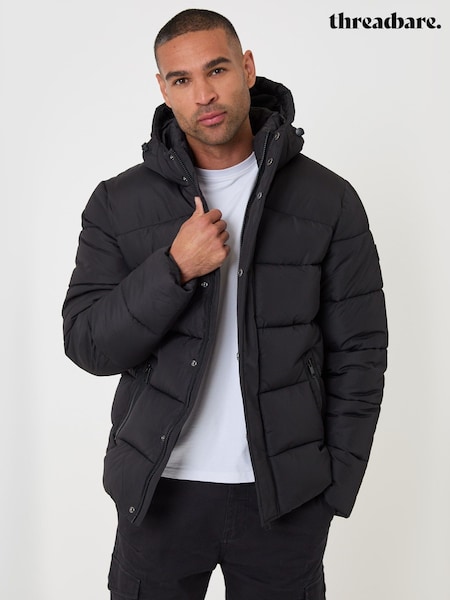 Black - Regular Threadbare Showerproof Hooded Puffer Coat