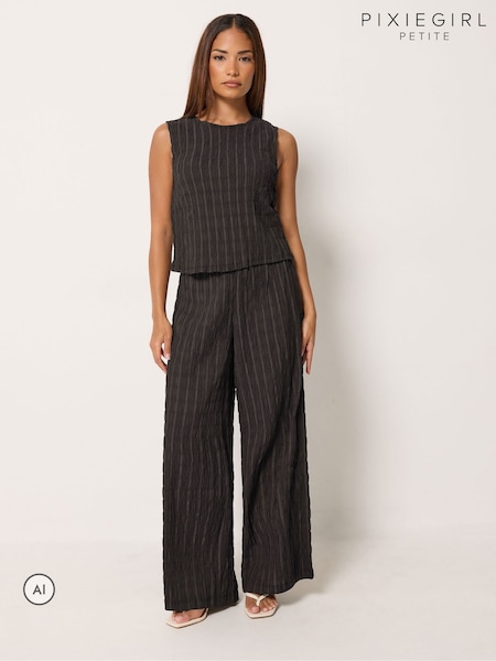 Black - Pixiegirl Petite Top & Wide Leg Trousers Set