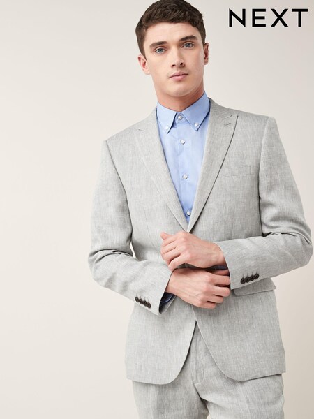Grey Tailored Fit Signature Nova Fides Italian Linen Suit Jacket (991213) | £10