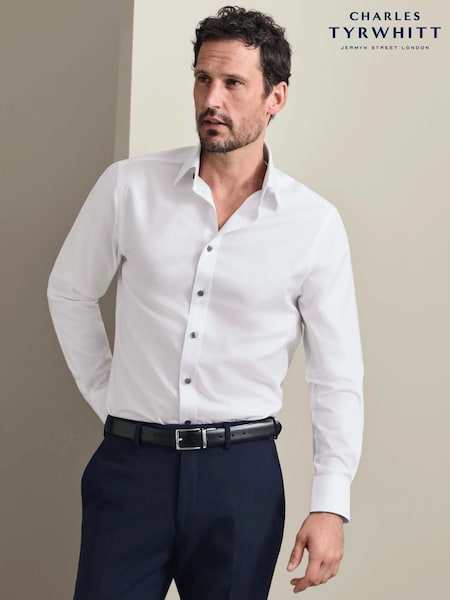 White - Regular Charles Tyrwhitt Non-iron Twill Cutaway Slim Fit Shirt