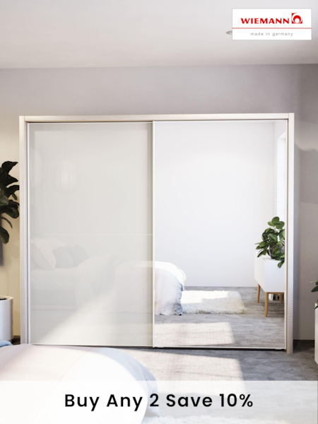 Wiemann Rustic Oak / White Peyton Glass and Mirror Sliding 2.6m Sliding Semi Fitted Wardrobe (991897) | £1,360