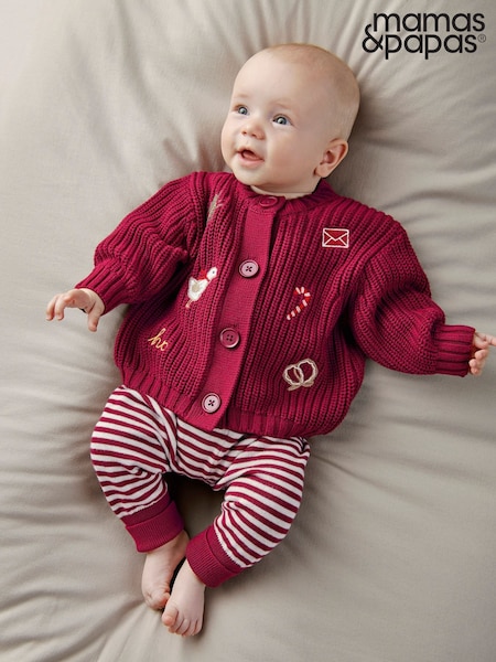 Red - Mamas & Papas Christmas Icons Knitted Cardigan & Leggings Set
