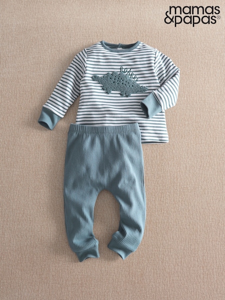 Blue - Mamas & Papas Dino Striped Jersey Pyjamas