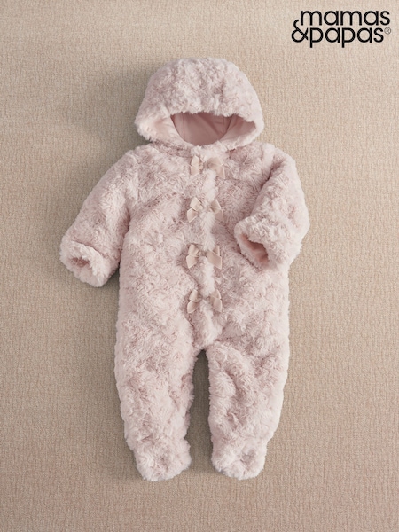Pink - Mamas & Papas Bow Faux Fur Pramsuit