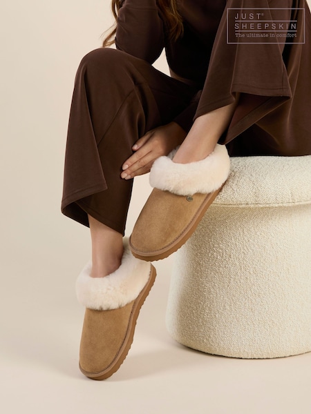 Chestnut Brown - Just Sheepskin Just Sheepskin Holly Full Back Sheepskin Slippers With Eva Sole
