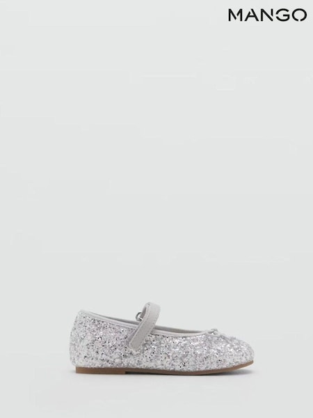 Silver - Mango Glitter Strap Ballet Flats