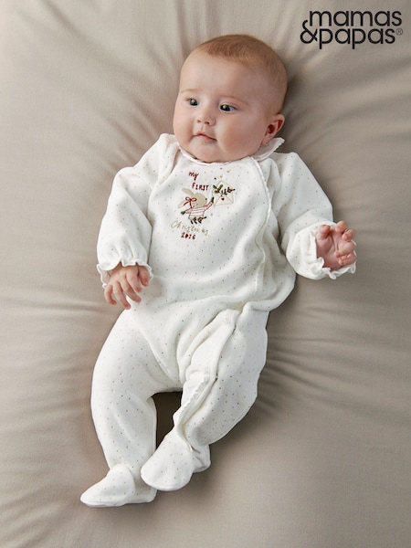 White - Mamas & Papas My First Christmas 2026 Bunny Sleepsuit