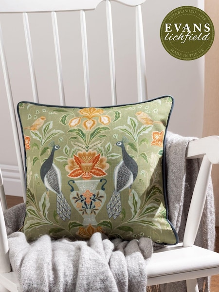 Evans Lichfield Green Chatsworth Peacock Country Floral Piped Cushion (993571) | £20