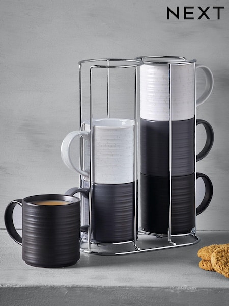 Set of 6 Monochrome Bronx Stacking Mugs (993824) | £32