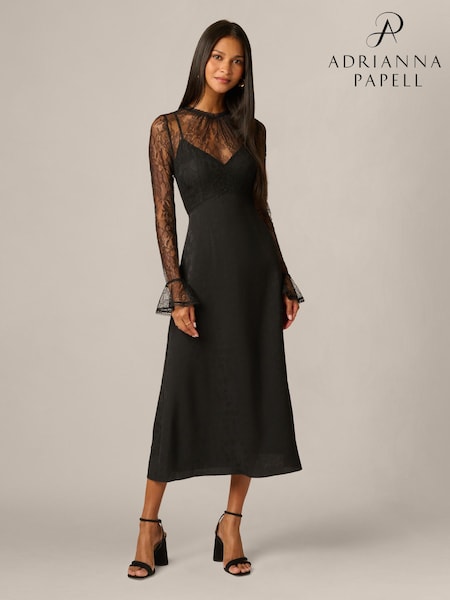 Black - Adrianna Papell Combo Satin Ankle Dress