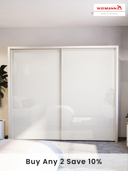 Wiemann Rustic Oak / White Peyton Glass Sliding 2.6m Sliding Semi Fitted Wardrobe (994189) | £1,410