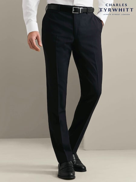 Blue - Regular Charles Tyrwhitt Dark Navy Seasonal Design Stripe Slim Fit Suit Trousers