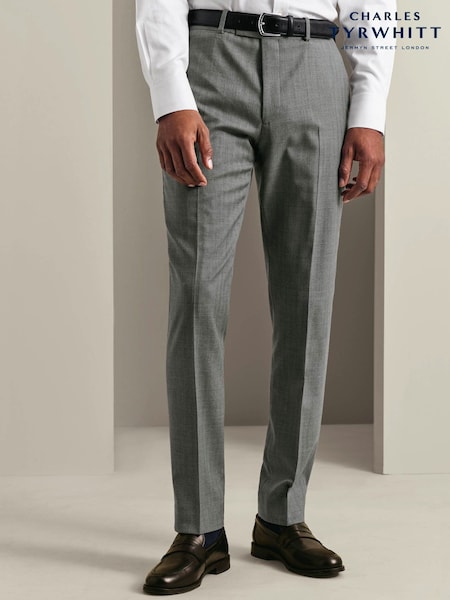 Grey - Regular Charles Tyrwhitt Slim Fit Herringbone Performance Suit Trousers
